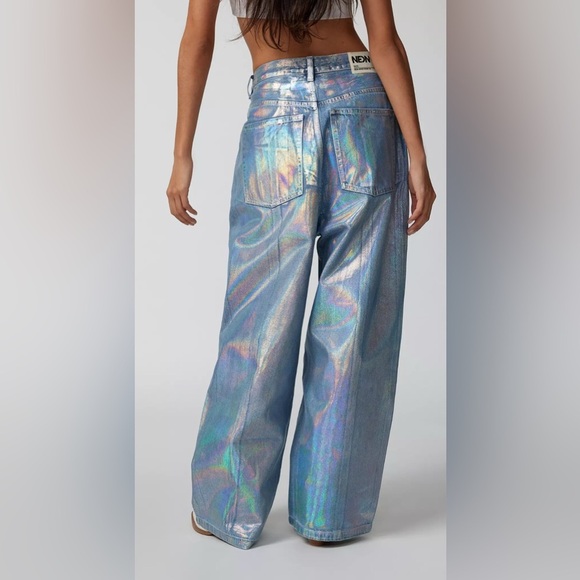 NEON denim LEROI coated wide leg jeans - size 28 - Picture 2 of 7